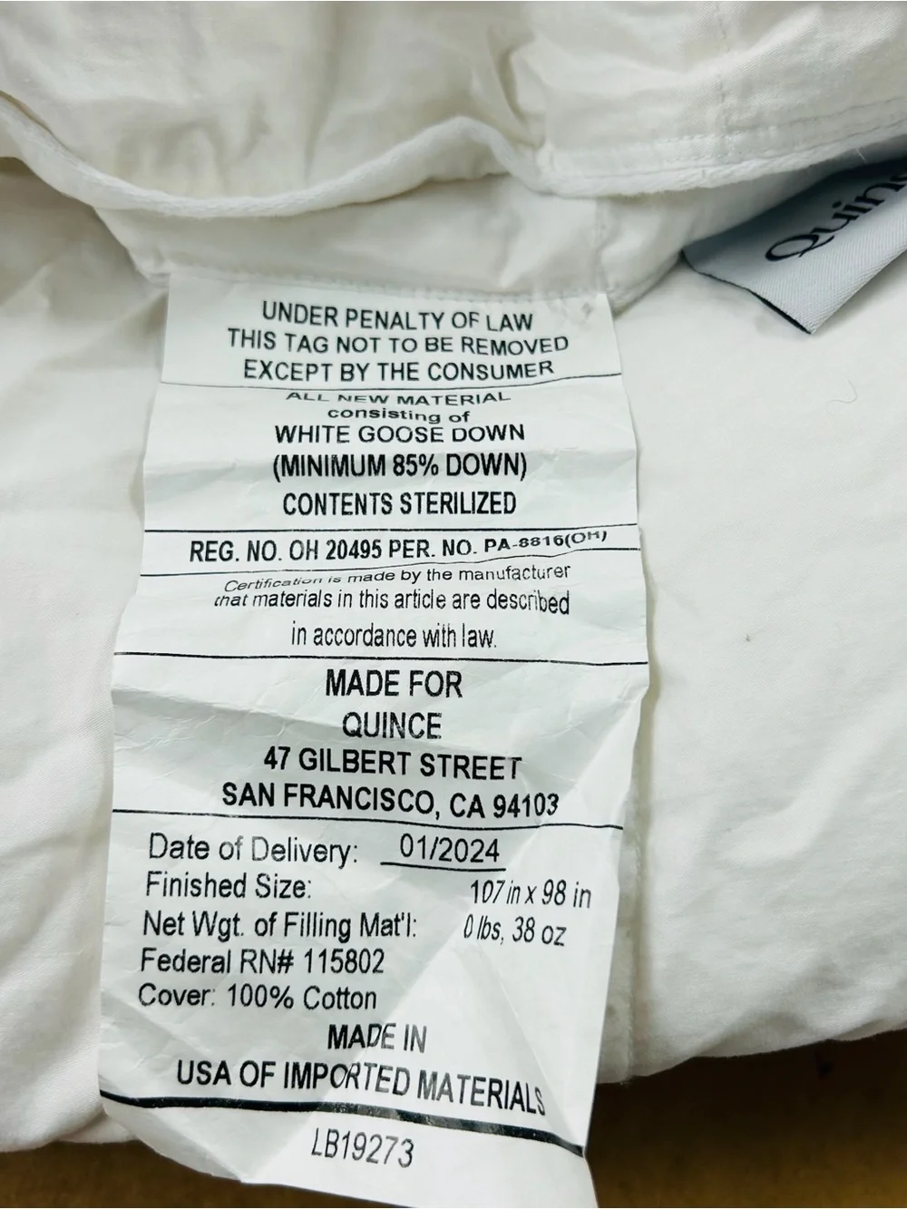 QUINCE Luxe Goose Down Comforter King/Cal King 8644